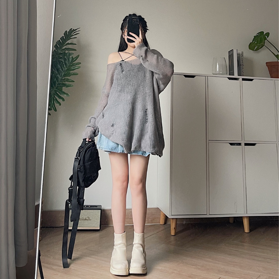 Áo len tay dài nữ chất vải len mịn dệt thưa BBIO 10571 - Jemcloset