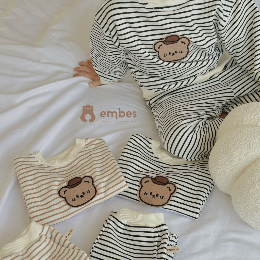 Bộ nỉ dài tay cho bé trai bé gái Embes Việt Nam từ 9-19kg