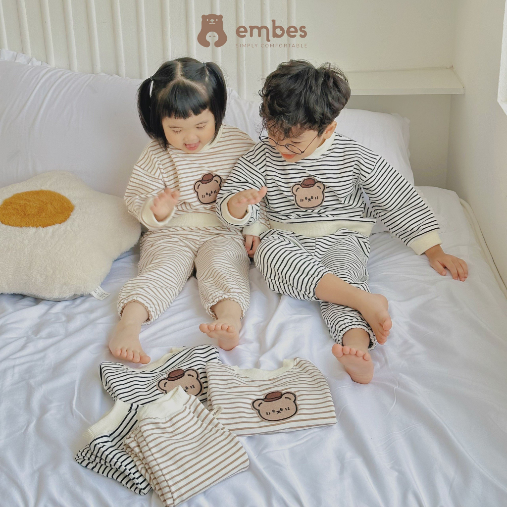 Bộ nỉ dài tay cho bé trai bé gái Embes Việt Nam từ 9-19kg