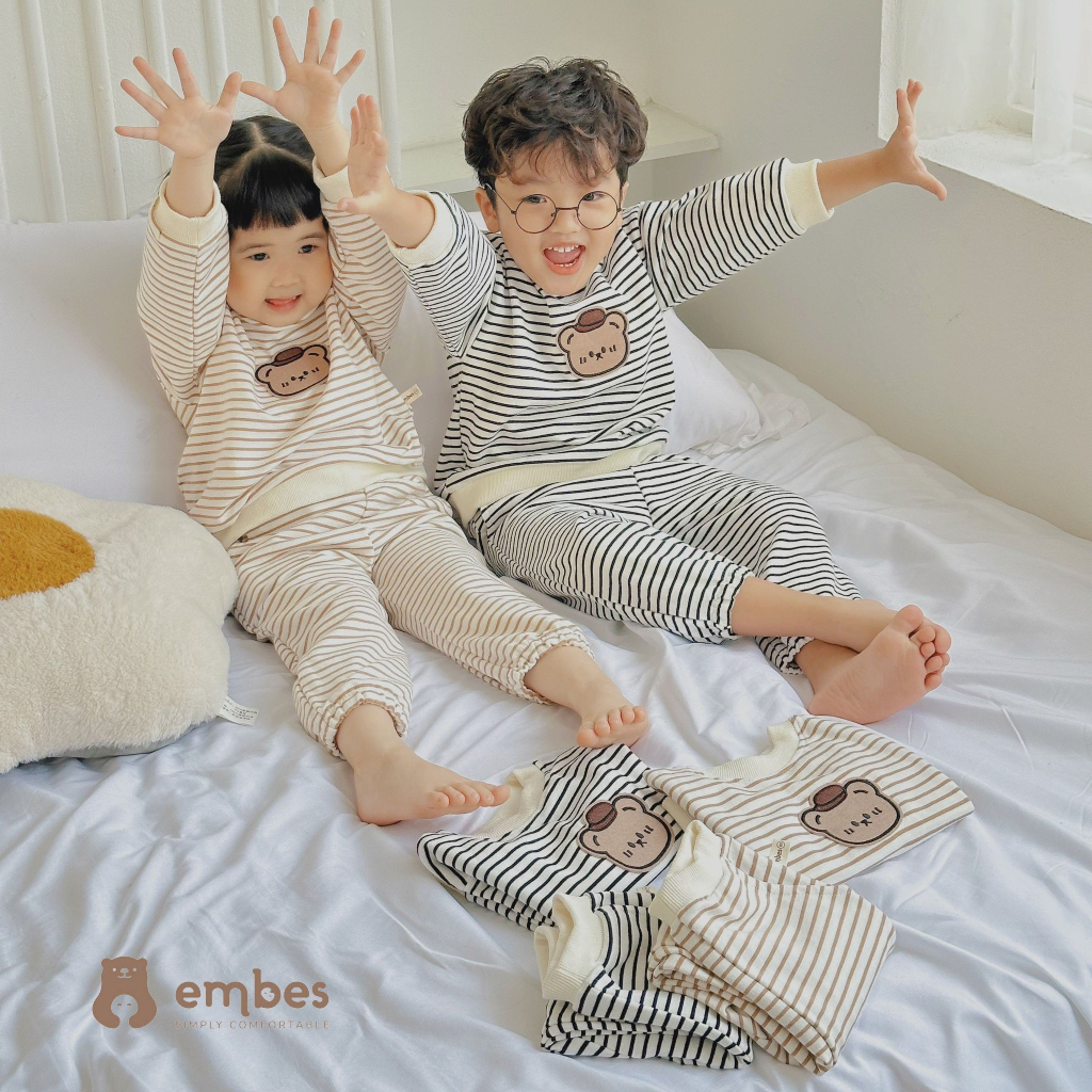 Bộ nỉ dài tay cho bé trai bé gái Embes Việt Nam từ 9-19kg