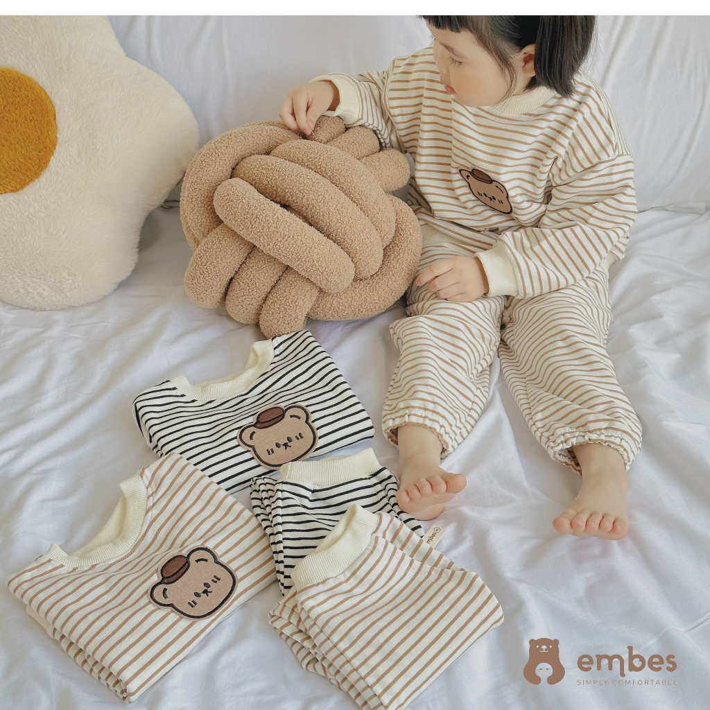 Bộ nỉ dài tay cho bé trai bé gái Embes Việt Nam từ 9-19kg