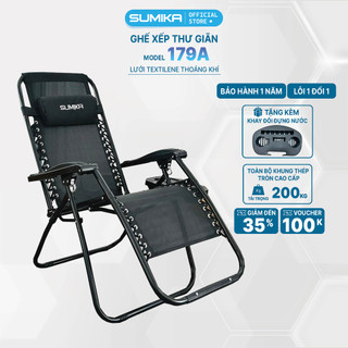 Ghế xếp thư giãn cao cấp SUMIKA - 179A - Khung thép sơn tĩnh điện, vải lưới thoáng mát