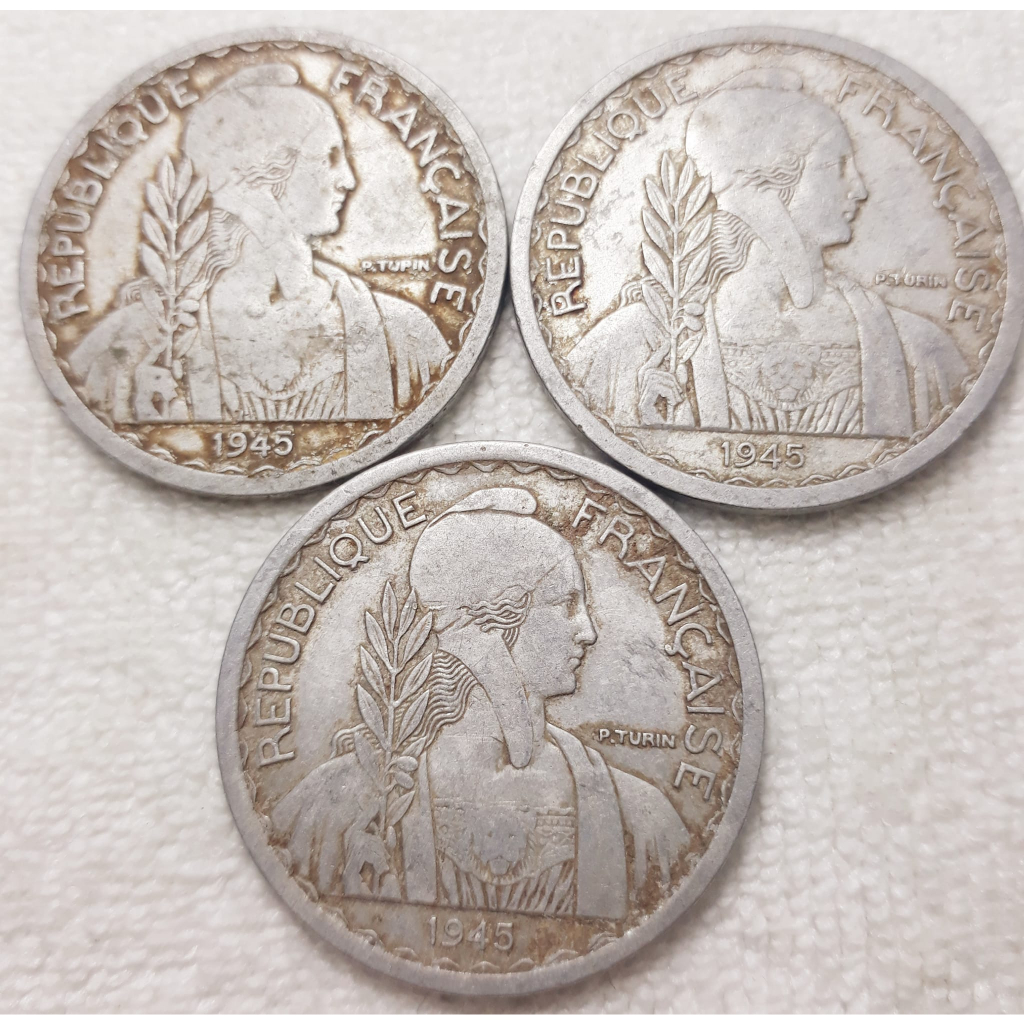 Bộ 3 xu 20 cent Indochine 1945 Mint (A)-(B)-(C) dành chp sưu tập