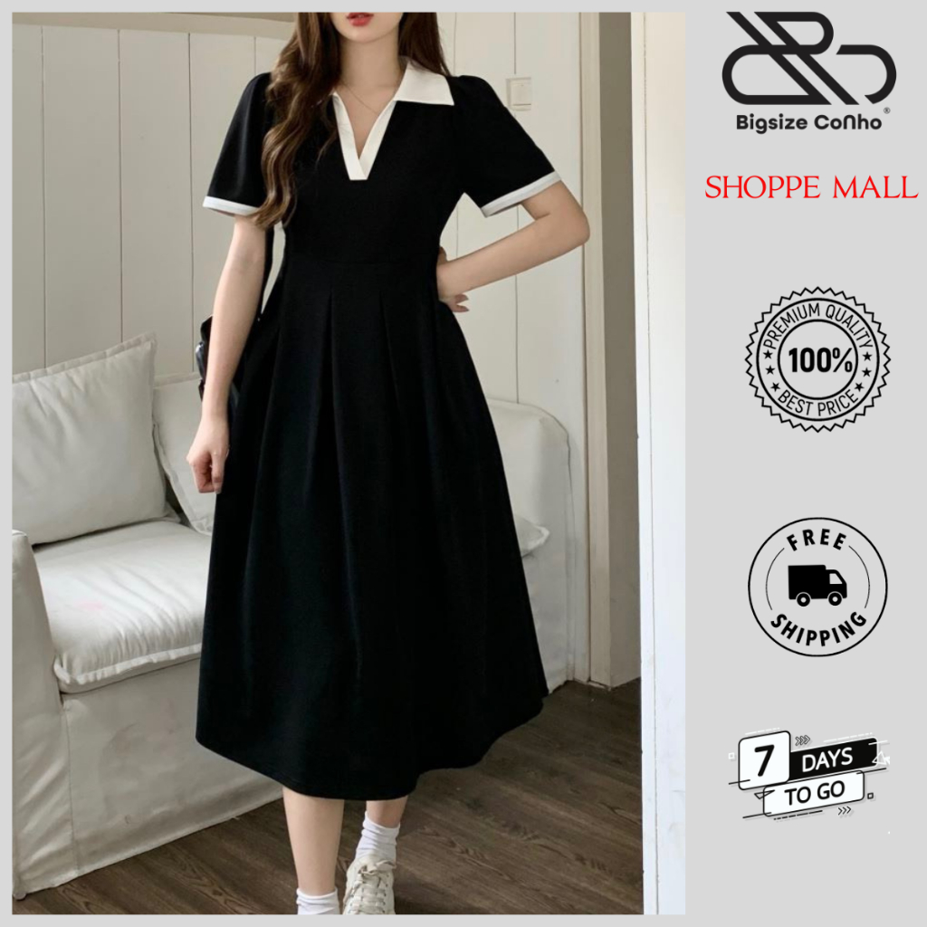 Đầm Polo Bigsize Cô Nhỏ Dáng Suông Chữ A,Đầm Phom Rộng Bigsize Dáng Dài Vải Dệt Kim Thun Gân Mặc Mát Thoải Mái G94