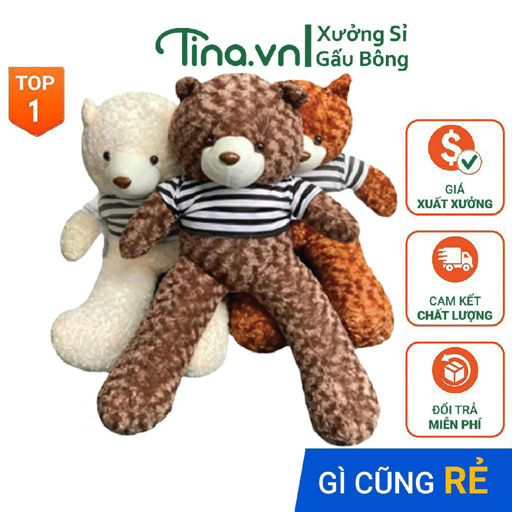 Gấu bông gối ôm Tina Teddy đáng yêu bông cao cấp, vỏ nhung Hàn Quốc mềm mịn, co dãn 4 chiều, size 95cm