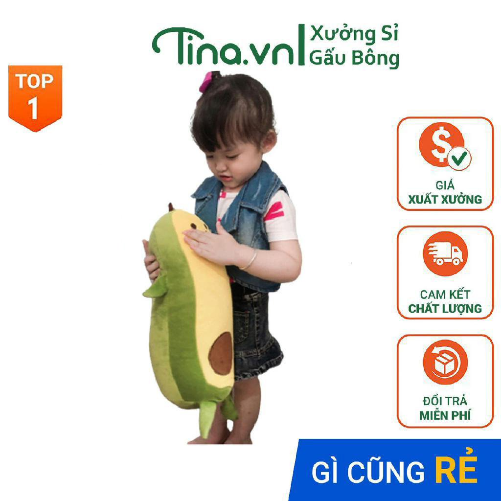 Gấu bông gối ôm Tina Quả bơ nhồi bông cao cấp, vỏ nhung Hàn Quốc mềm mịn, co dãn 4 chiều, size 50cm