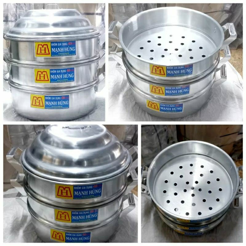 Bộ xửng hấp nhôm Mạnh Hùng 3 tầng size 42 ,bộ xửng hấp bánh 3 tầng ,xửng hấp bánh bao,rau,hải sản