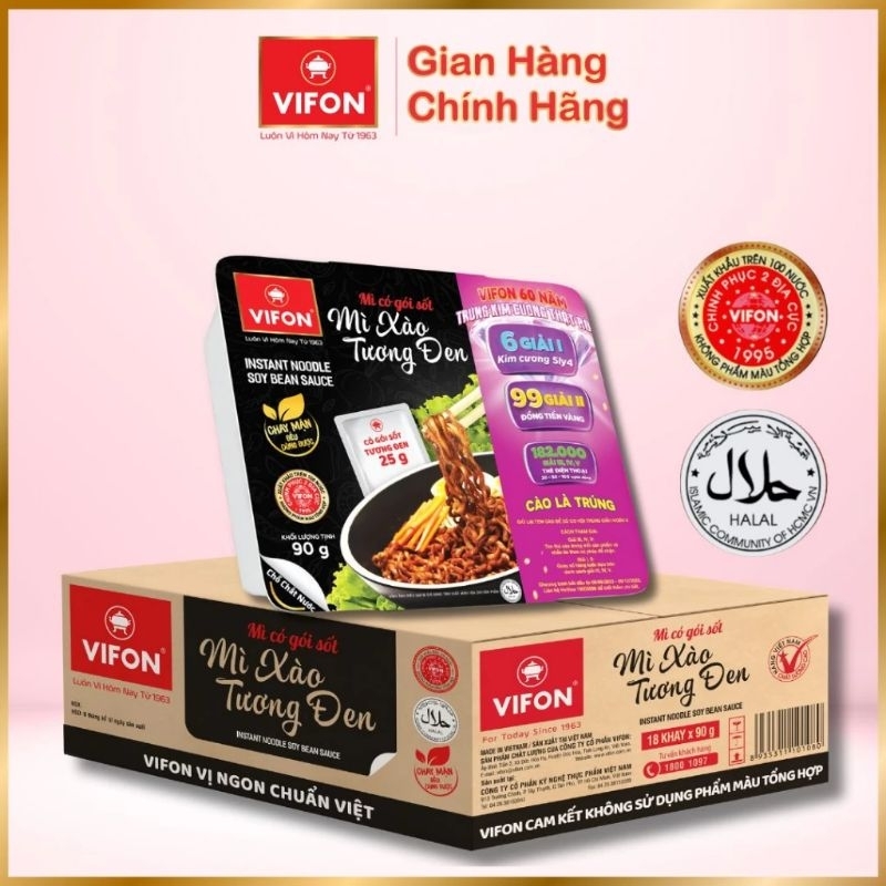 MỲ XÀO KHAY CÓ GÓI SỐT TƯƠNG ĐEN CÓ THỂ ĂN CHAY VIFON 90G.