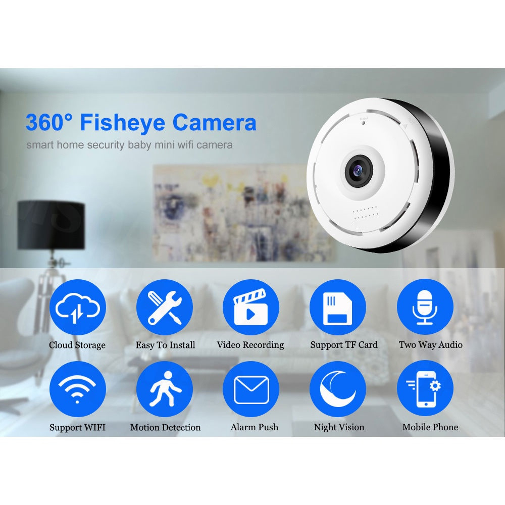 Camera Wifi ốp Trần Không Dây V380 Pro Full HD, Góc Quay Toàn Cảnh, Siêu Rộng 360 Độ, Hình ảnh Chân Thực