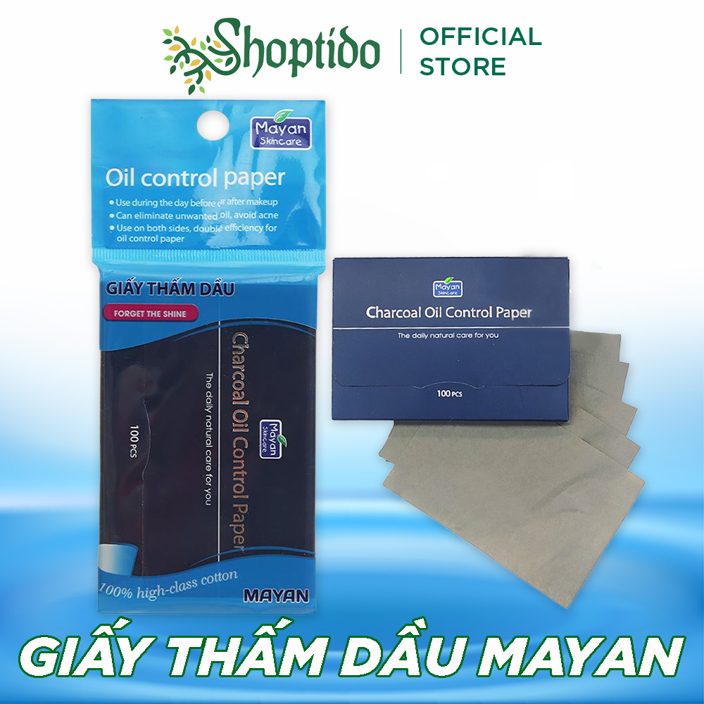 Giấy thấm dầu than hoạt tính Mayan loại bỏ dầu thừa, bụi bẩn 100 tờ NPP Shoptido