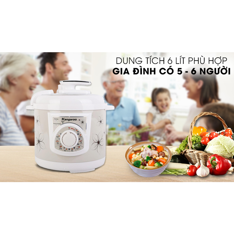 Nồi áp suất điện Kangaroo KG286, nấu đa năng 9 trong 1, công suất 1000W, bảo hành 12 tháng