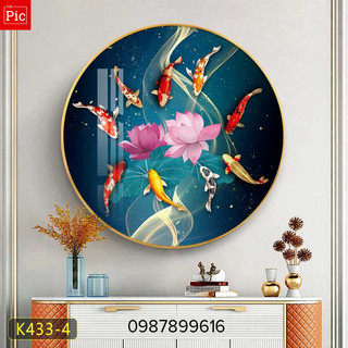 Tranh Tráng Gương - Tranh Tròn Tráng Gương Cửu Ngư Quần Hội Treo Phòng Ăn/Phòng Khách/Phòng Ngủ / Phòng Làm Việc