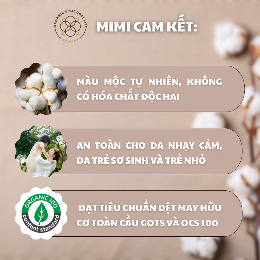 Khăn mặt đũi Mimi Organic Official sợi tơ tằm tự nhiên, màu trắng, kích thước 30cmx30cm