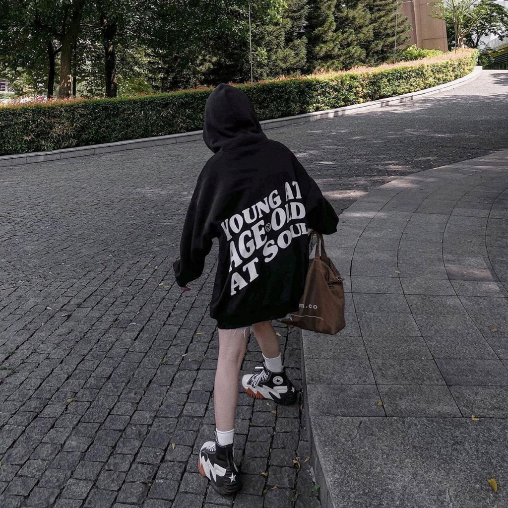 Áo hoodie unisex nam nữ NELLY - MIR vải nỉ bông dày 380gsm young at age old at soul