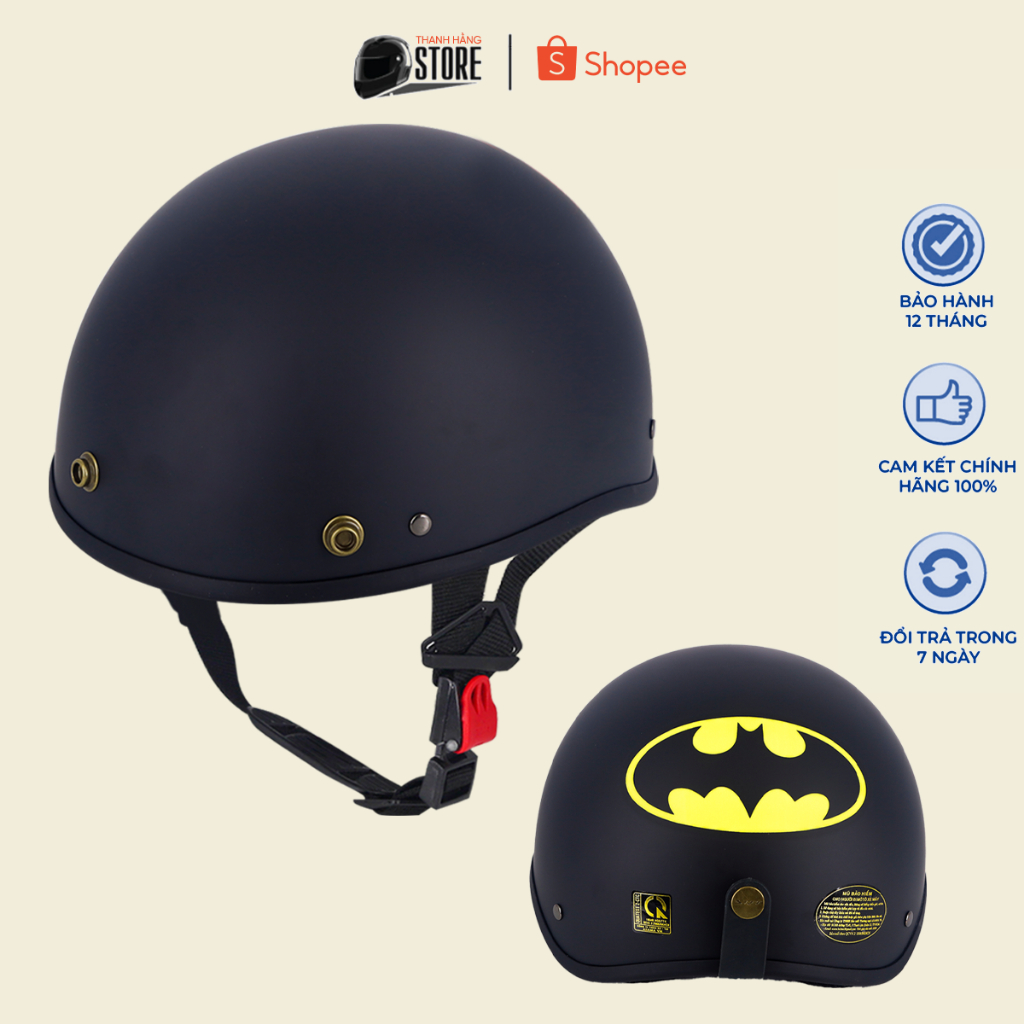 Mũ Bảo Hiểm Nửa Đầu VARO Batman Tặng Kèm Lưỡi Trai