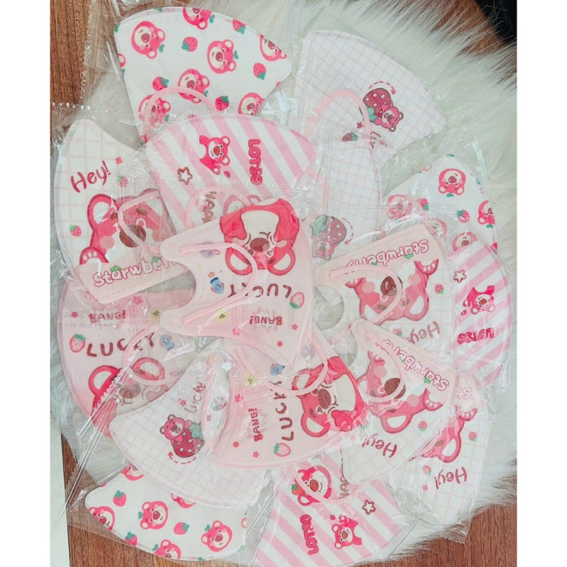 Khẩu trang gấu dâu cho bé 3-10 tuổi