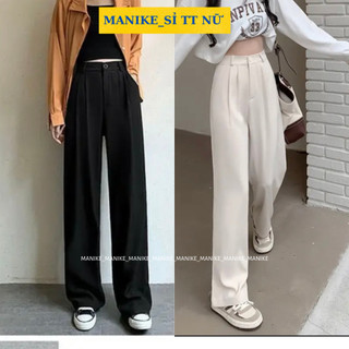 Quần suông cạp cao ống rộng manike chất gold hàn mềm cao cấp basic