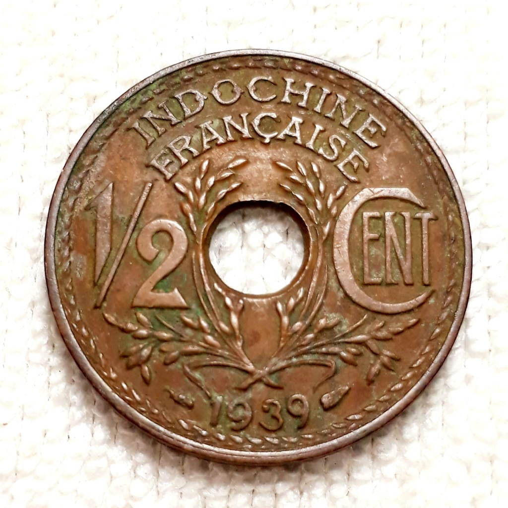 Đồng xu 1/2 cent  Indochine 1939 - Thần Tài may mắn