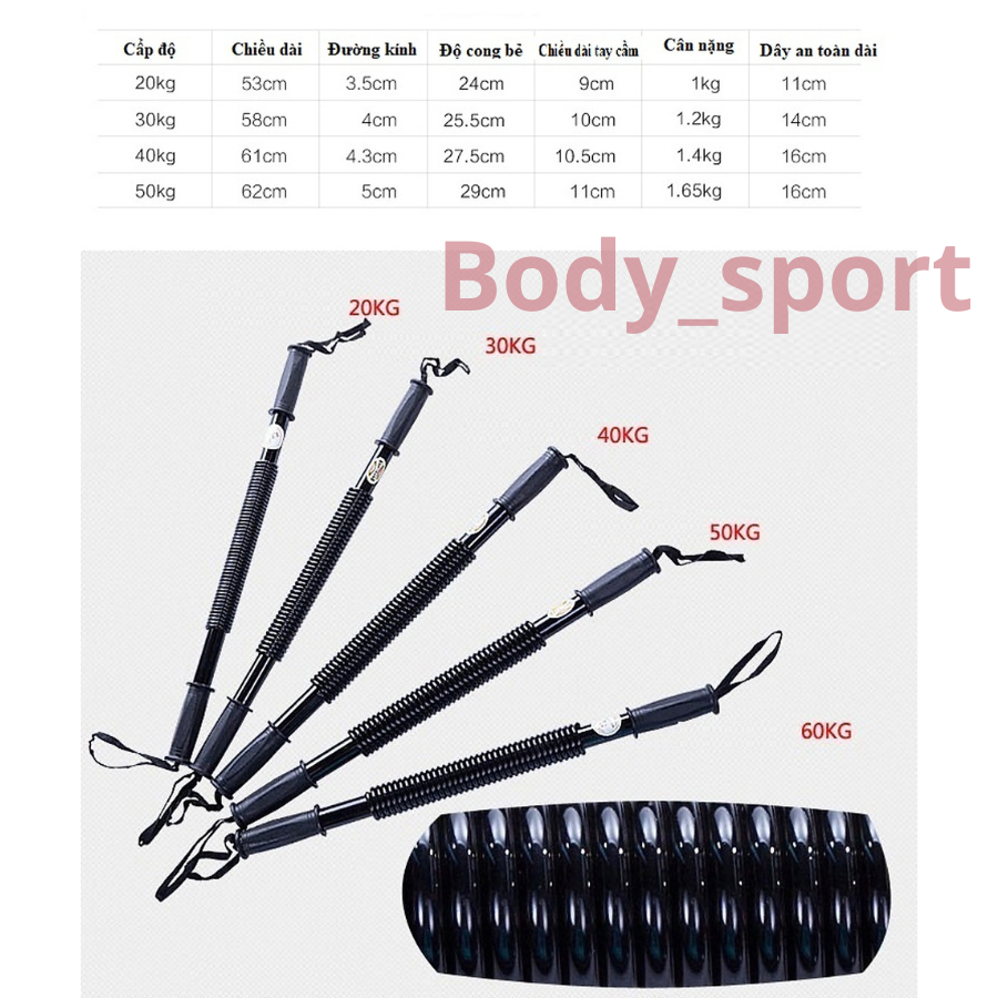 Gậy lò xo tập cơ tay Bodysport đồ tập cơ tay tại nhà dụng cụ tập gym tăng cơ ngực cơ tay 20kg 30kg 40kg 50kg 60kg