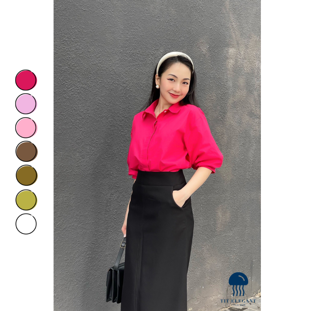 Kimi Shirt - TIT.Elegant - Áo sơ mi cổ Đức tay lỡ nhún cao cấp