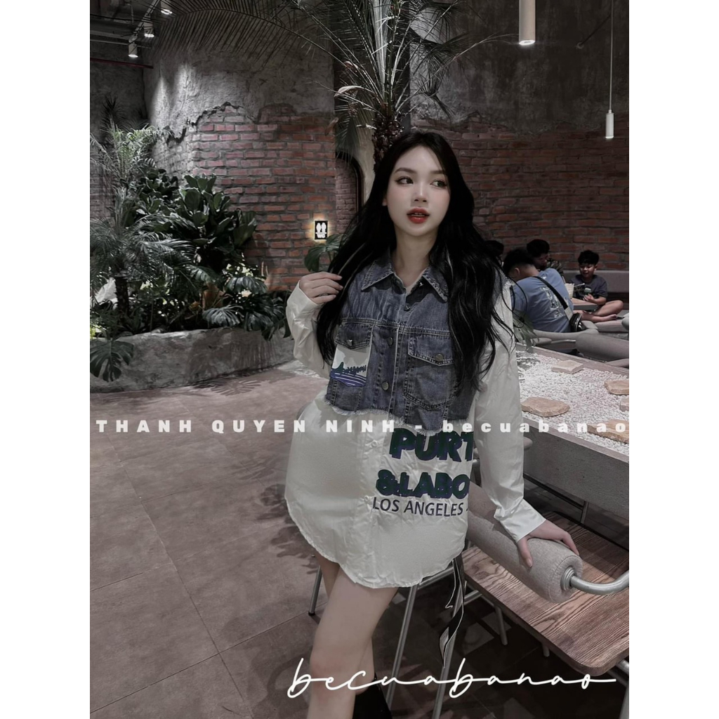 Sơ mi chữ mix bò dáng oversize hàng loại 1 Cemos