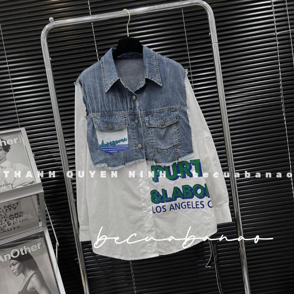 Sơ mi chữ mix bò dáng oversize hàng loại 1 Cemos