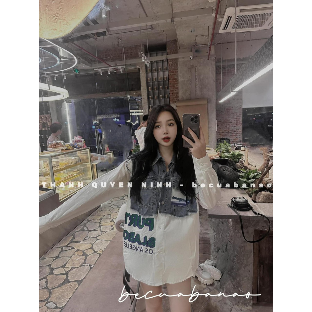 Sơ mi chữ mix bò dáng oversize hàng loại 1 Cemos