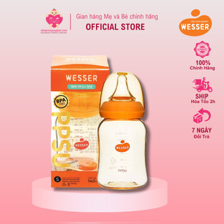 [Mẫu Mới] Bình Sữa Wesser PPSU Cổ Hẹp 140ml - Kèm Núm Ti Size S, 0-3m