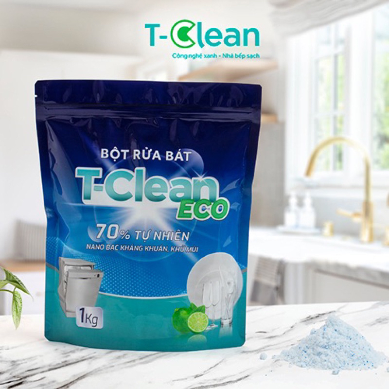 Bột Rửa Bát TClean  ECO - Bột Rửa Chén Dành Cho Máy Rửa Bát Trọng Lượng 1kg Sạch Nhưng Không Lưu Mùi