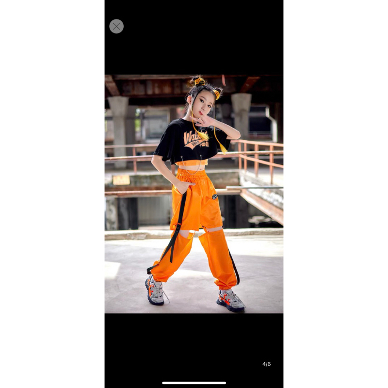 Set tập nhảy bé gái 3 chi tiết, áo thun 2 dây + áo thun croptop tay ngắn + quần dù cá tính