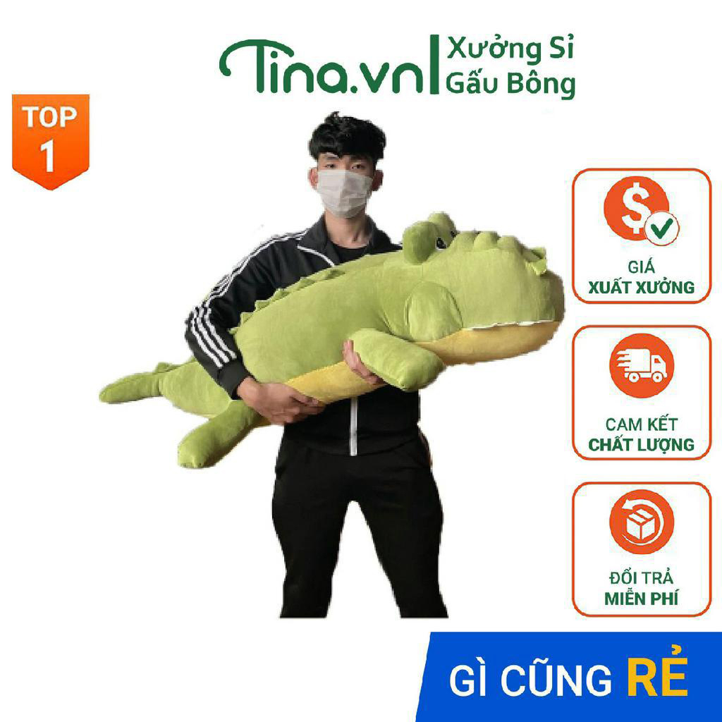 Gấu bông gối ôm Tina Cá sấu đầm lầy bông cao cấp, vỏ nhung Hàn Quốc mềm mịn, co dãn 4 chiều, size 100cm - 140cm