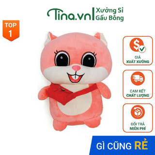 Gấu bông gối ôm Tina Sóc đeo túi chéo bông cao cấp, vỏ nhung Hàn Quốc mềm mịn, co dãn 4 chiều, size 50cm - 95cm