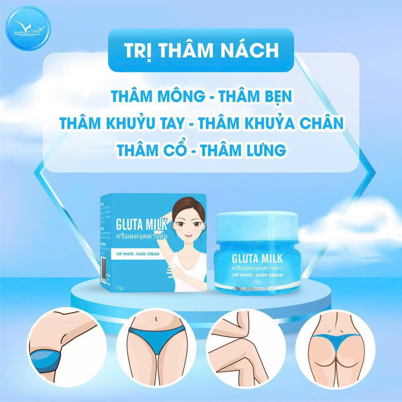 Kem Thâm nách Gluta Milk Thái Lan  giảm thâm, ngăn mùi cơ thể hiệu quả an toàn 15gr tặng kèm tuýp 10ml