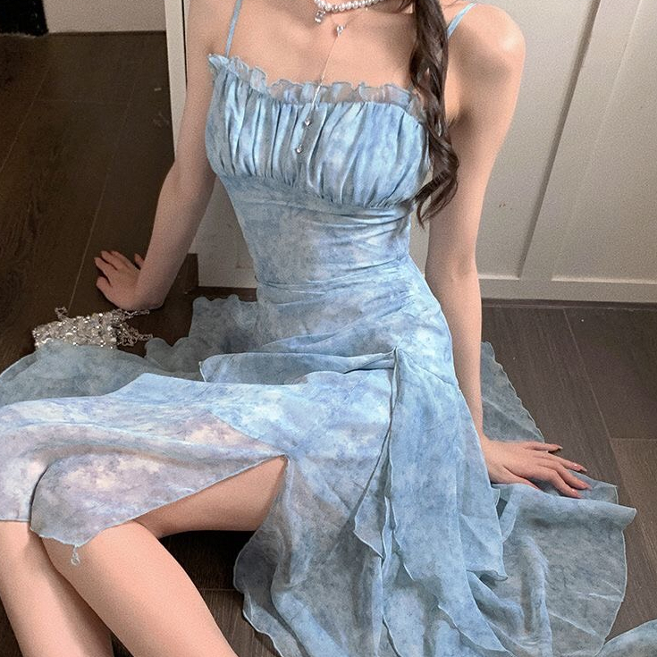 Đầm Hai Dây Dáng Dài Xẻ Tà Hoa Nhí Nàng Thơ Tiểu Thư Dịu Dàng Nữ Tính Cực Đẹp