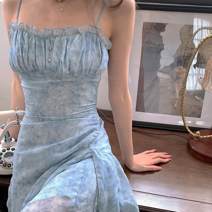 Đầm Hai Dây Dáng Dài Xẻ Tà Hoa Nhí Nàng Thơ Tiểu Thư Dịu Dàng Nữ Tính Cực Đẹp