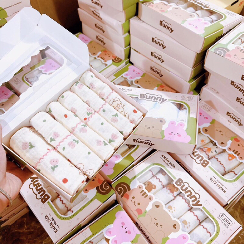 Set 6 khăn sữa muslin Bunny siêu thấm hút cho bé