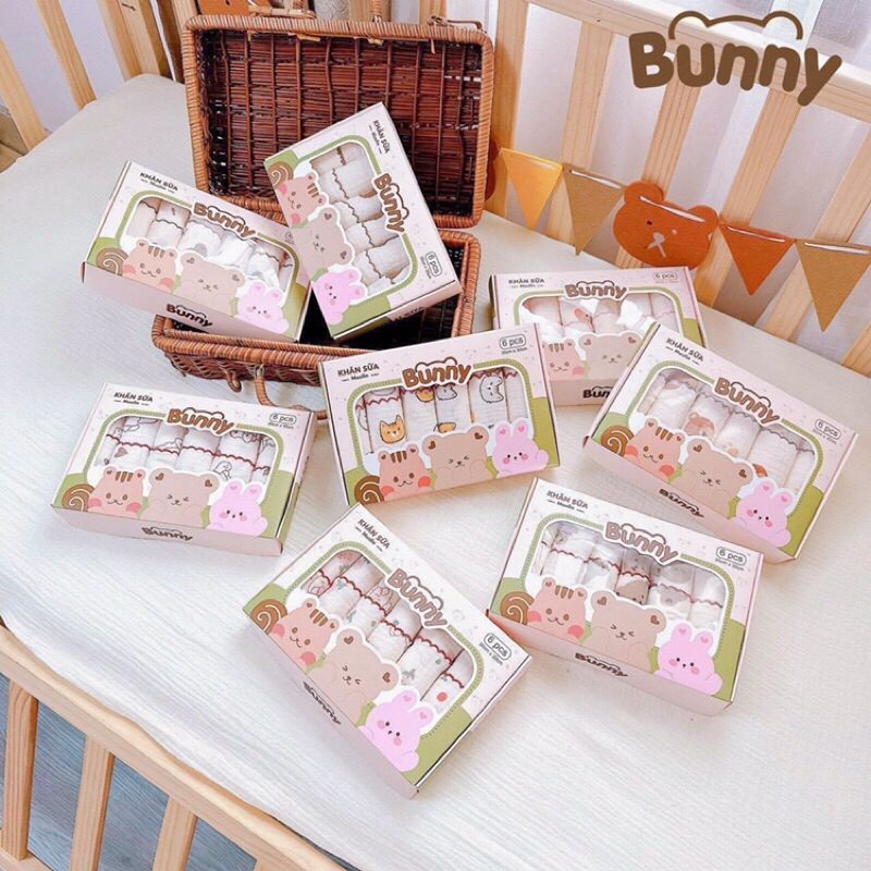 Set 6 khăn sữa muslin Bunny siêu thấm hút cho bé