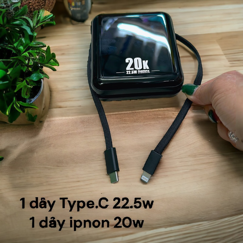 Pin Sạc Dự Phòng RPP51 Dung Lượng 20000mAh Sạc Nhanh 22.5w Tích Hợp Dây Sạc Iphon Và Sam Sung