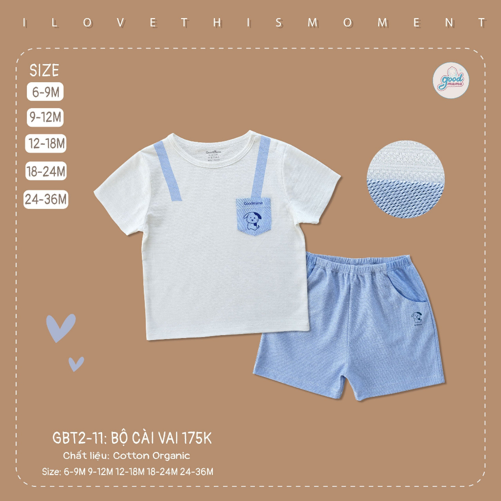 Bộ Quần Áo Cài Vai Cotton organic Goodmama