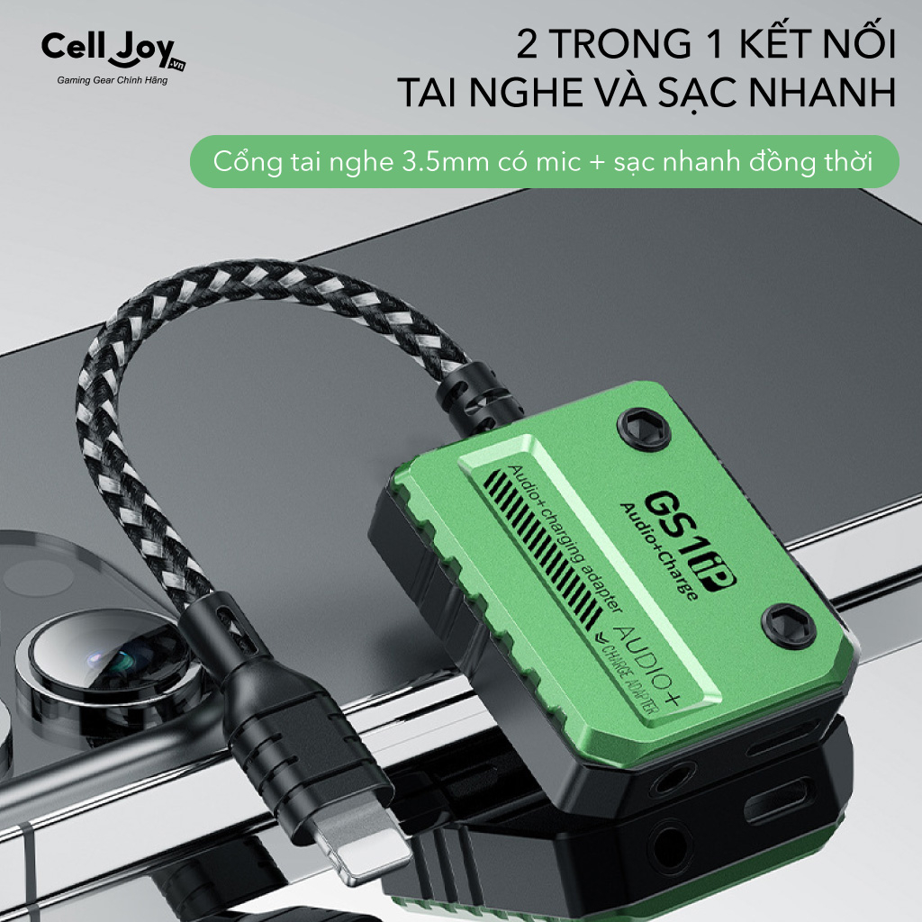 Cáp chuyển đổi GS1- iP chính hãng PLEXTONE chia cổng tai nghe 3.5mm sạc nhanh 30W