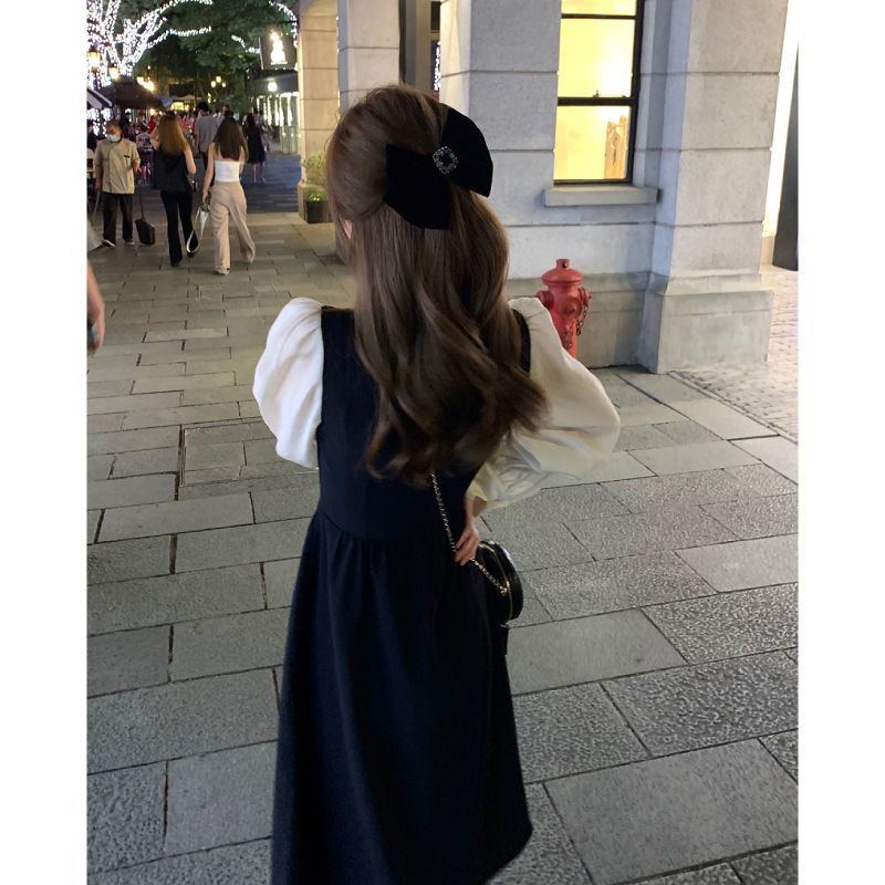 Váy mixi công chúa nữ tính nhung mềm mại, mùa thu đông 2023