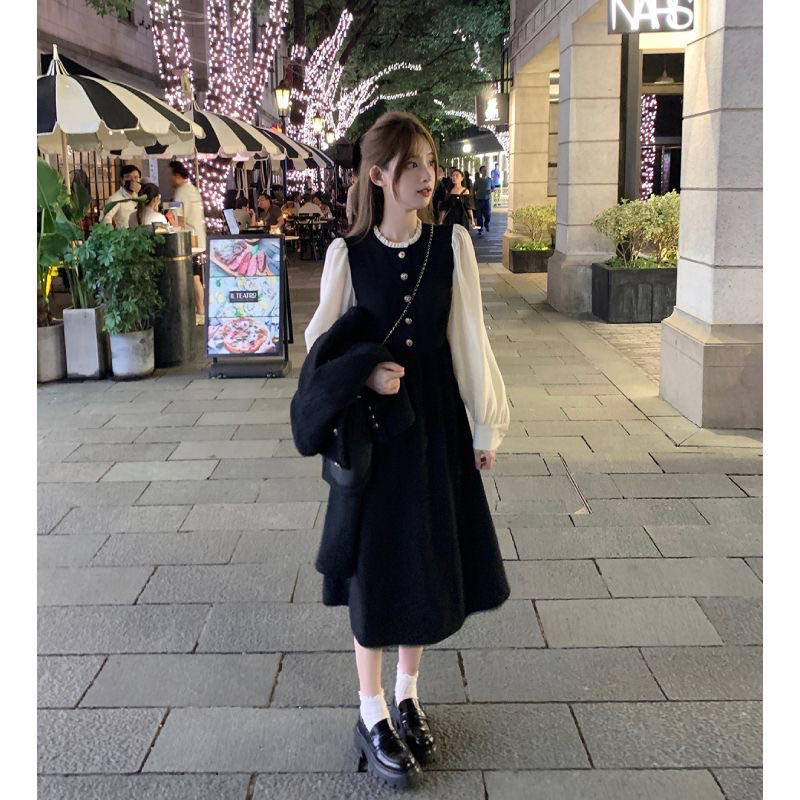 Váy mixi công chúa nữ tính nhung mềm mại, mùa thu đông 2023