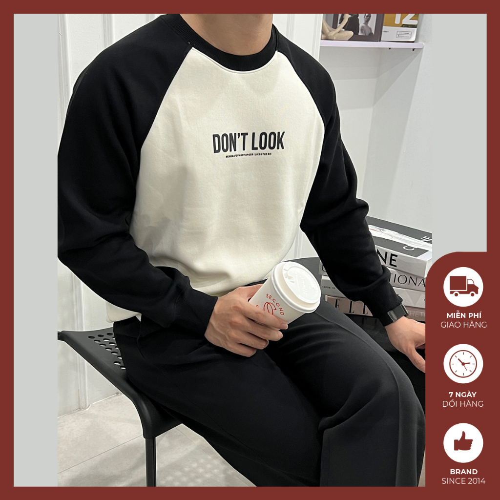 Áo sweater nam cổ tròn Độc menswear form suông, thiết kế raglan, in chữ nổi, chất nỉ cotton co giãn - AT292