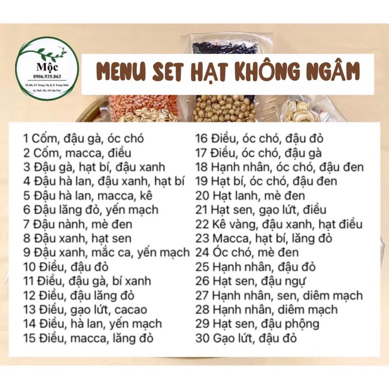 Set hạt nấu sữa không ngâm gói 100g vị không trùng nhau