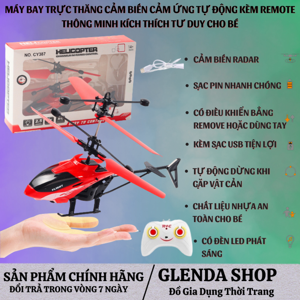 Đồ Chơi Mô Hình Máy Bay Trực Thăng Mini Điều Khiển Từ Xa Cảm Ứng, Cảm Biến, Có Đèn Led, Sạc USB, Đồ Chơi Trung Thu
