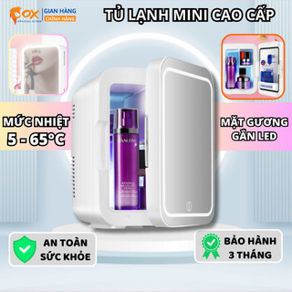 Tủ lạnh đựng mỹ phẩm mini với mặt kính gương gắn đèn led sang trọng dung tích 6 lít tiết kiệm điện