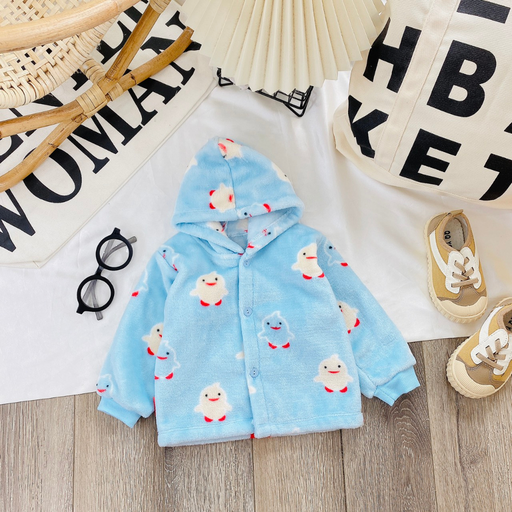 ÁO KHOÁC NHUNG TUYẾT CÓ MŨ GIỮ ẤM  SIÊU MỀM , SIÊU MỊN, SIÊU NHẸ AN TOÀN CHO BÉ SƠ SINH TỪ 4- 12KG, AKNT - AKN
