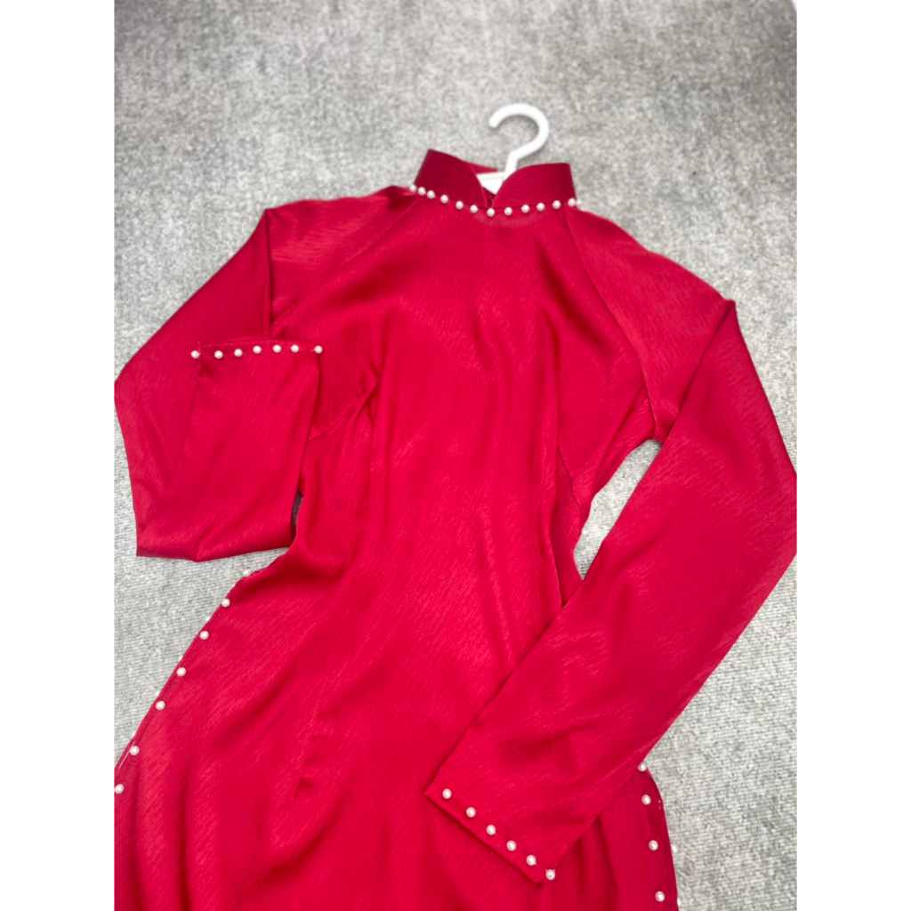 Áo dài Truyền thống vân gỗ, đính ngọc trai