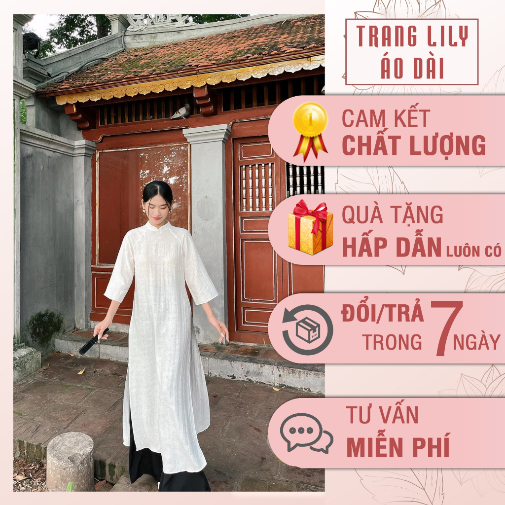 Áo dài Bích Lý, dáng xuông rộng, không chiết li, lụa gấm cao câp . Tặng vòng ngọc trai