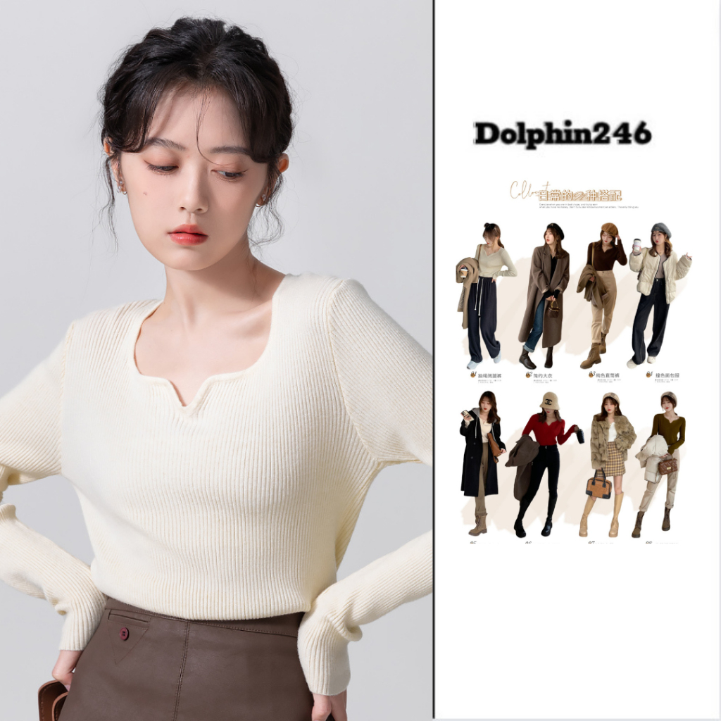 Áo len dài tay áo dệt kim nữ cổ V len tăm co dãn dáng ôm body dễ phối đồ nhiều màu sắc kiểu basic Hàn Quốc M149 Q-2